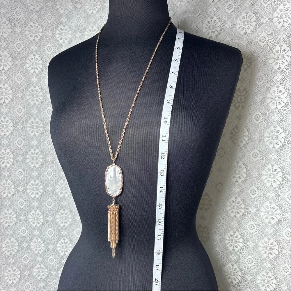 Kendra Scott Necklace Rayne 14k Gold Brass Long Rope Chain Ivory Mother of Pearl